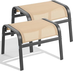 Outdoor Ottoman Set of 2 – Stackable Patio Foot Stool with Textilene & Metal Frame