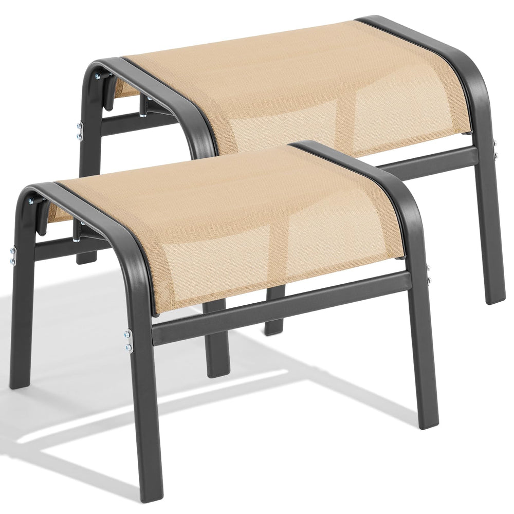 Outdoor Ottoman Set of 2 – Stackable Patio Foot Stool with Textilene & Metal Frame