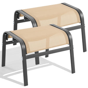 Outdoor Ottoman Set of 2 – Stackable Patio Foot Stool with Textilene & Metal Frame