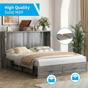 Queen Murphy Cabinet Bed with Tri-Fold Mattress