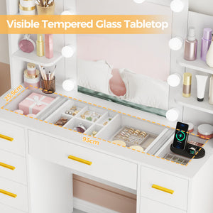 Makeup Vanity Desk with Mirror, Lights & Storage, White