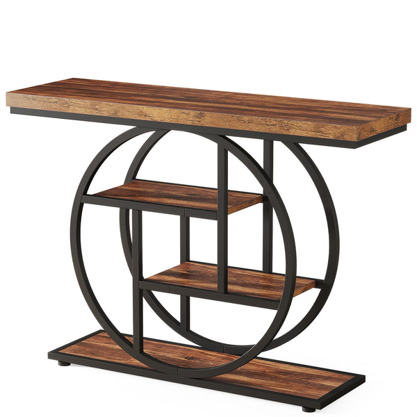 4-Tier Industrial Console Table with Circle Base