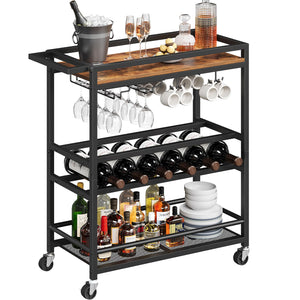 3-Tier Rolling Bar Cart with Wine Rack