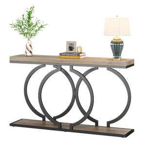 55-Inch Industrial Console Table with Geometric Metal Frame