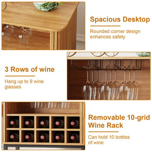 Wine Bar Storage Cabinet with Sliding Doors & Glass Holder