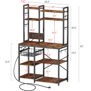 6-Tier Kitchen Baker's Rack with Power Outlet and Wire Basket