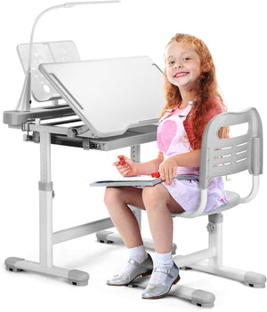 Kids Desk and Chair Set – Height Adjustable Study Desk with LED Lamp