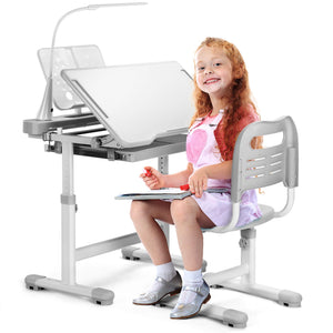 Kids Height-Adjustable Desk & Chair Set with LED Lamp