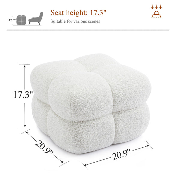 Square Sherpa Ottoman Stool with High-Density Foam