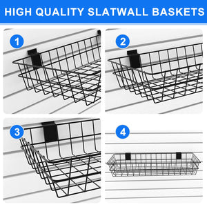 Slatwall Baskets 24" x 12" x 4" – 4 Pack Metal Wire Storage Organizer