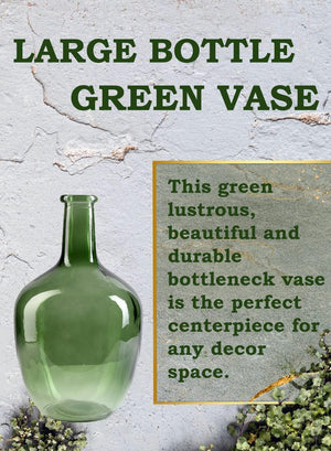 Green Bottleneck Glass Vase Set of 4 – 12" Tall Floor Vase for Long Stem Flowers