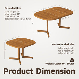Extendable Dining Table with 18" Leaf – Seats 4 to 6, Chestnut Oak
