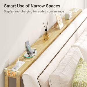 Narrow Bamboo Console Sofa Table with Power Outlets