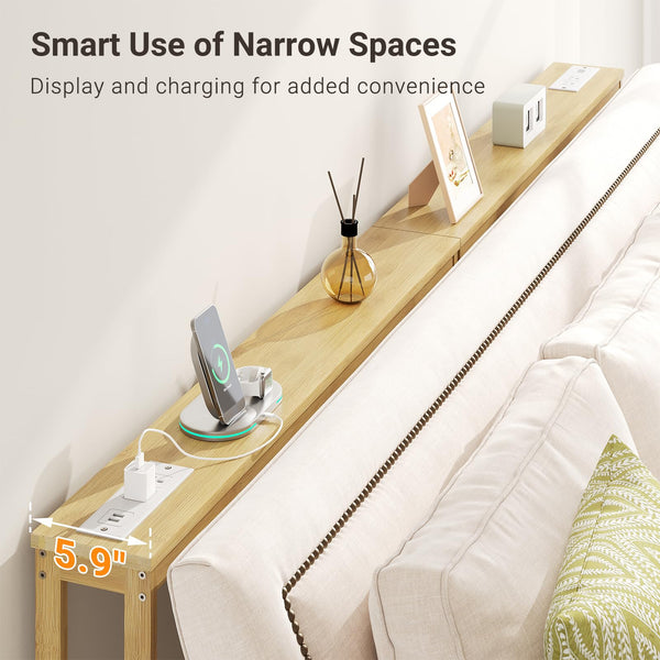 Narrow Bamboo Console Sofa Table with Power Outlets