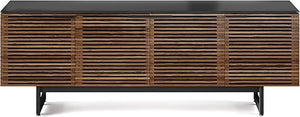 79.25" TV Stand with Louvered Doors, Soundbar Shelf & Cable Management