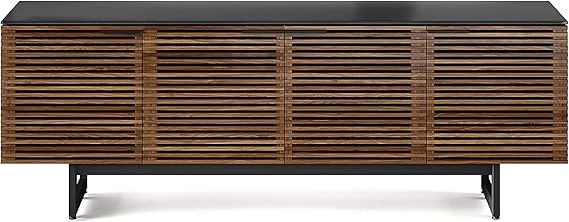 79.25" TV Stand with Louvered Doors, Soundbar Shelf & Cable Management
