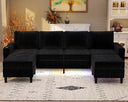 U-Shaped Sectional Sofa with LED Lights, Wireless Charging & Storage Ottomans