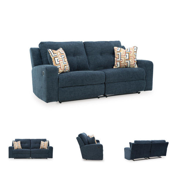 Reclining Sofa Set with Tufted Back & Pull Tab — Polyester Upholstery