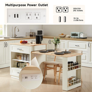 Extendable Kitchen Island with Dining Table & Storage