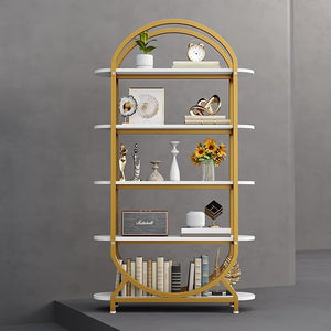 5-Tier Arched Bookshelf with Metal Frame