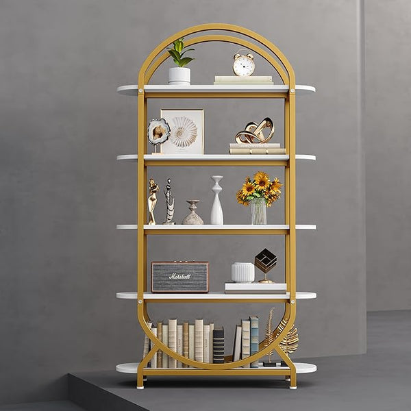 5-Tier Arched Bookshelf with Metal Frame