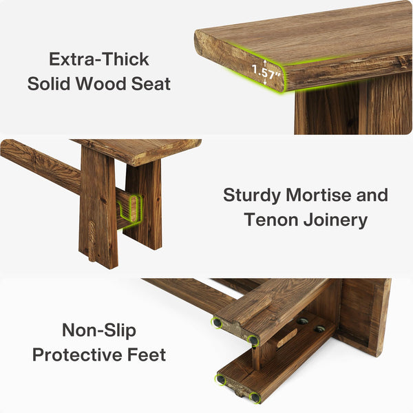 59" Solid Wood Farmhouse Bench