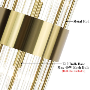 Gold Crystal Wall Sconces Set of 2 – Mid-Century Modern Glass Wall Light Fixtures