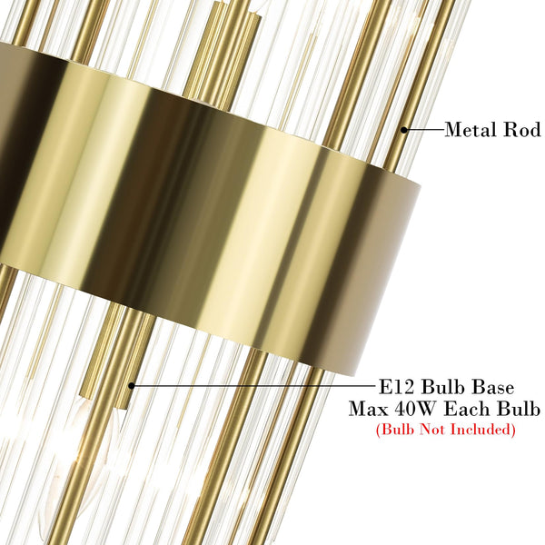 Gold Crystal Wall Sconces Set of 2 – Mid-Century Modern Glass Wall Light Fixtures