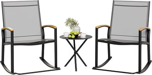 3-Piece Outdoor Rocking Bistro Set – Textilene Patio Chairs & Table