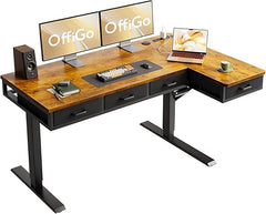 L-Shaped Electric Standing Desk with Drawers & Power Outlets