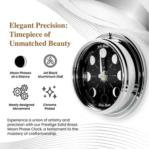 Handmade Moon Phase Wall Clock – Chrome Plated with Mirrored Backdrop