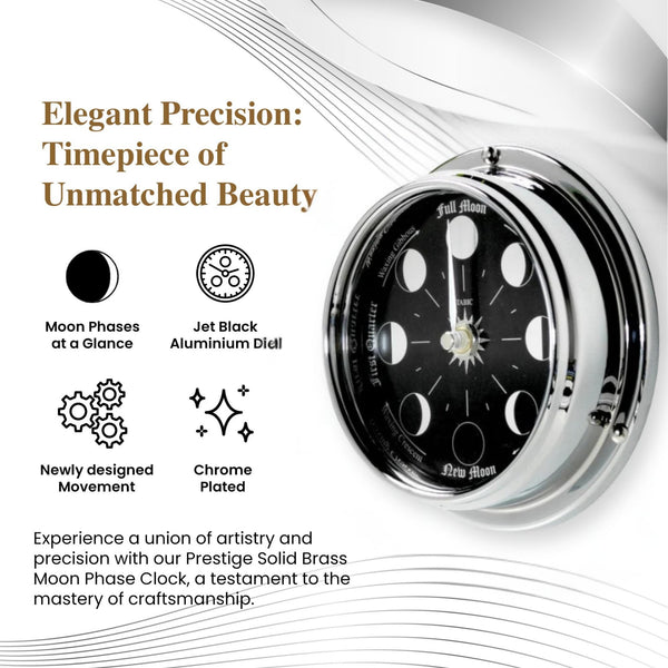 Handmade Moon Phase Wall Clock – Chrome Plated with Mirrored Backdrop