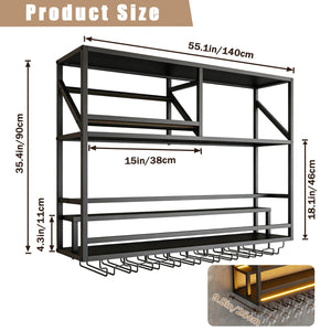 Wall Mounted Bar Shelf with LED & Wine Glass Rack