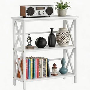 3-Tier Bookshelf with X-Frame Wood Design