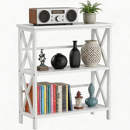 3-Tier Bookshelf with X-Frame Wood Design