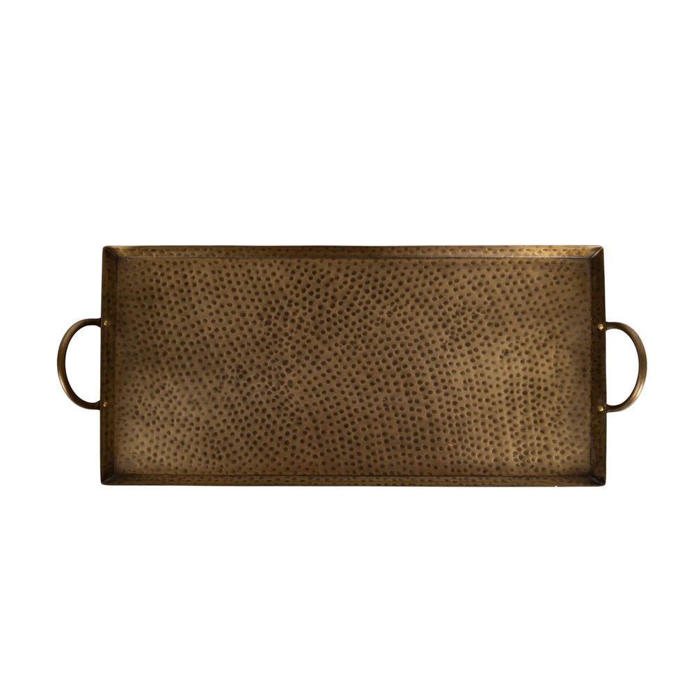 Hammered Rectangle Metal Decorative Tray with Handles