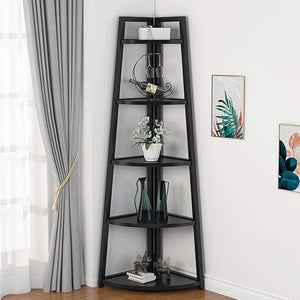 5-Tier Corner Shelf, 70-Inch Tall Industrial Bookcase & Plant Stand