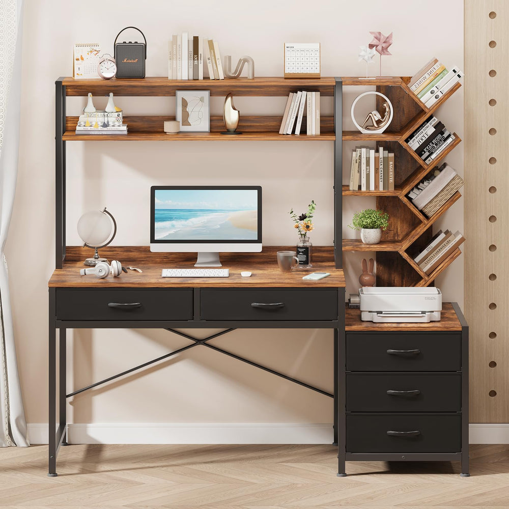 52" Reversible Computer Desk with Hutch & 5 Drawers