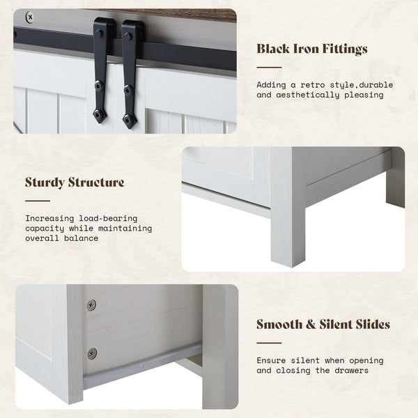 AMERLIFE 3PCS Farmhouse Bedroom Cabinet Set, Dresser Sets Include 47'' 4-Drawers, 60'' 4-Drawer and 5-Drawer Dresser, Distressed White