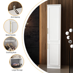 Slim Wardrobe Armoire with Clothing Rod & Storage Shelves