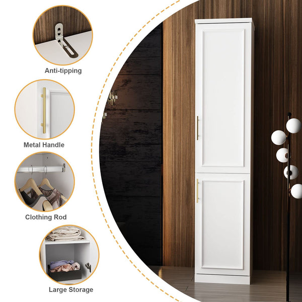 Slim Wardrobe Armoire with Clothing Rod & Storage Shelves