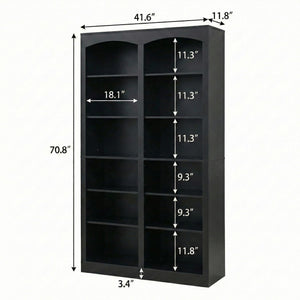 Arched Double-Wide Tall Bookcase, 12-Tier Open Display Shelf