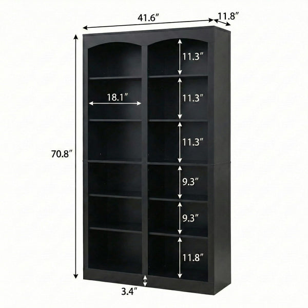 Arched Double-Wide Tall Bookcase, 12-Tier Open Display Shelf