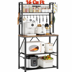 5-Tier Kitchen Baker's Rack with Storage, S-Hooks & Paper Towel Holder – Rustic Brown