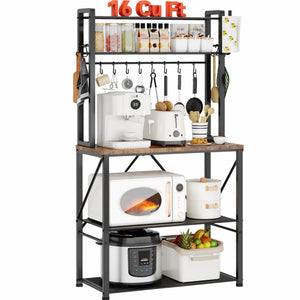 5-Tier Kitchen Baker's Rack with Storage, S-Hooks & Paper Towel Holder – Rustic Brown