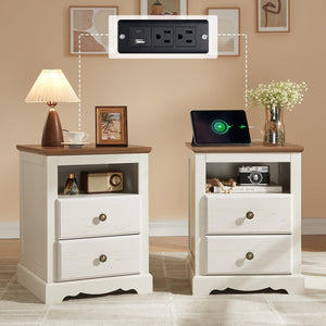 Farmhouse 3-Piece Bedroom Set – 7-Drawer Dresser & 2 Nightstands with Charging Station