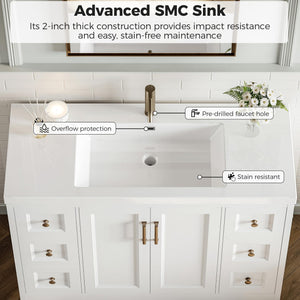47.2" Bathroom Vanity with Sink, Soft-Close Doors & Drawers – White