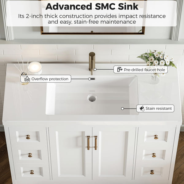 47.2" Bathroom Vanity with Sink, Soft-Close Doors & Drawers – White