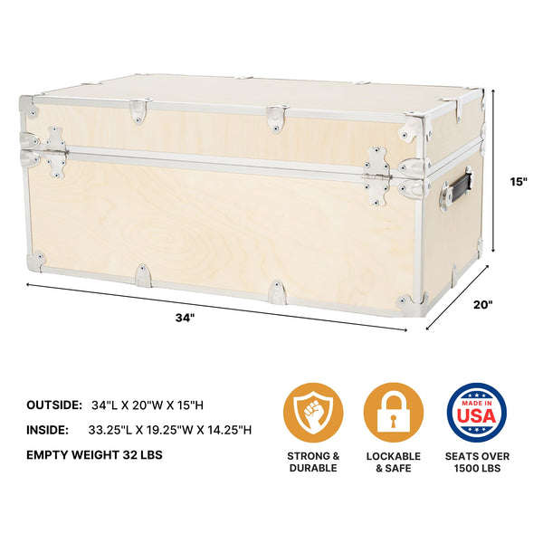 34 Inch Wood Storage Trunk with Soft-Close Lid