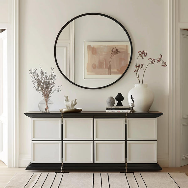 Round Wall Mirror – Matte Black Metal Frame